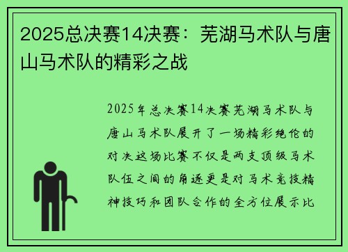 2025总决赛14决赛：芜湖马术队与唐山马术队的精彩之战